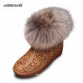 wholesale china fashion fur ball german leather winter low heel snow sexy boots for women